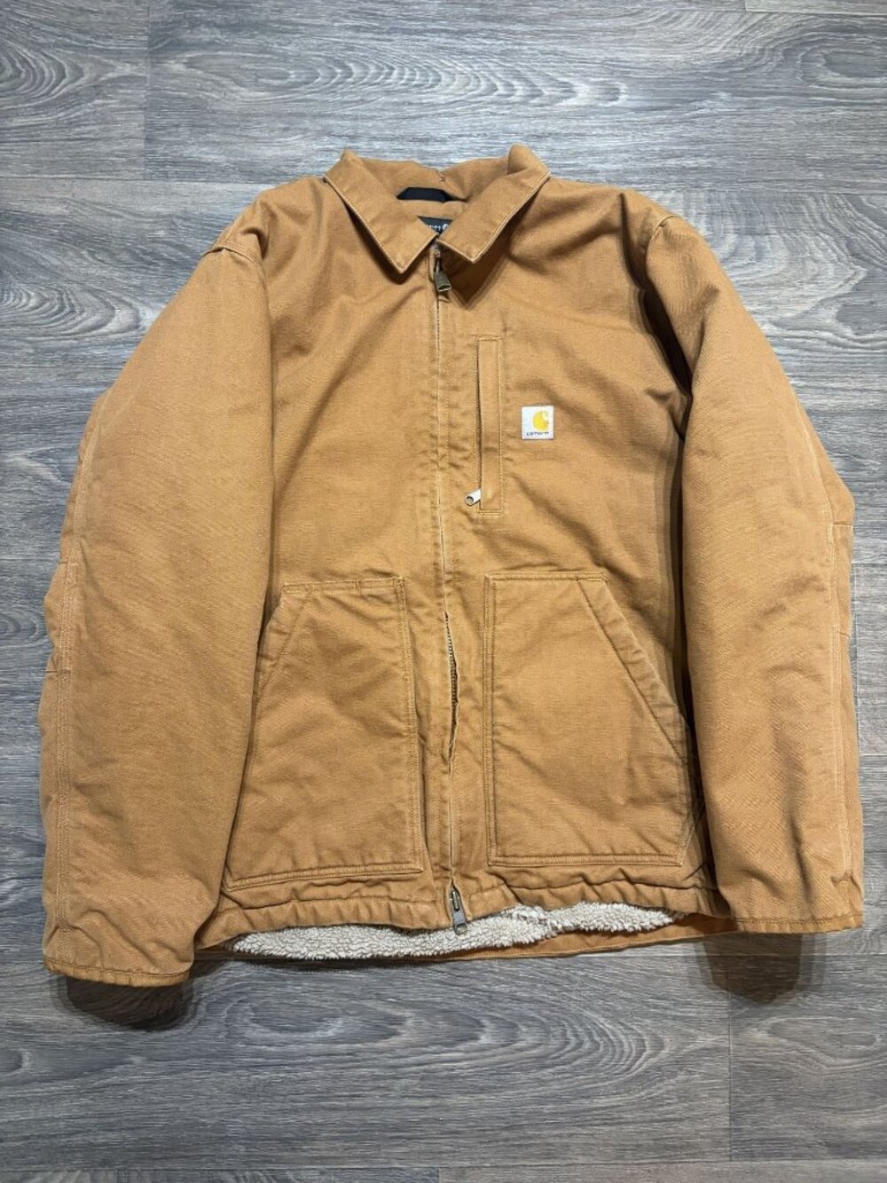 Carhartt 104293 Washed Duck Sherpa Lined Workwear Coat Large Brown Heavy Duty